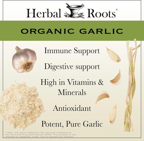 Herbal Roots Organic Whole Bulb Garlic Pills - Potent Extra Strength | 600 mg - 60 Organic Vegan Capsules...