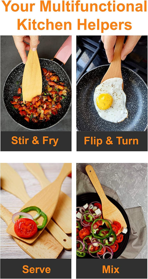 6 Wooden Spoons for Cooking – Made in Ukraine 100% Natural Healthy Nonstick Wooden Spatula Spoons - Premium Solid Wood Cooking Utensils Set - Stro...