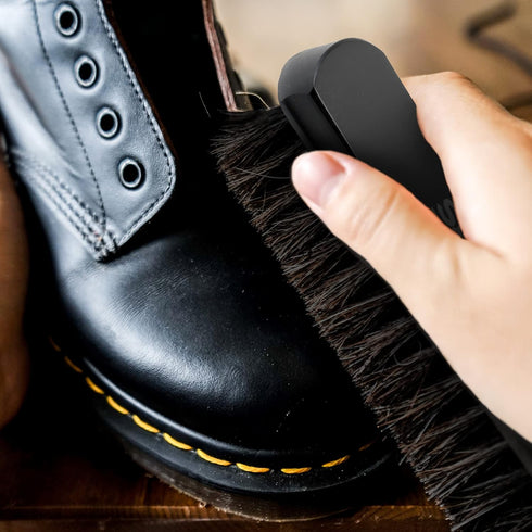 Premium Black Horse Hair Brush - Horse Hair Shoe Brushes for Polishing, Cleaning & Buffing Leather Shoes - Boot Brush with Soft Bristles, Comfy Gr...