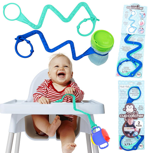 Brilli Baby Cup Catcher Patented Safety Tether Strap, Attach Sippy Cups, Bottles, Pacifiers & More to Stroller, High Chair, Car Seat, Made in USA,...