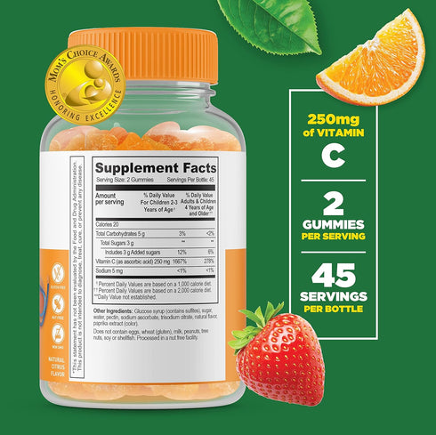 Lifeable Kids Vitamin C Gummies | 250mg | Great Tasting VIT C | Vegan GMO-Free Vitamin C Chewable | for Immune Support | 90 Gummies...