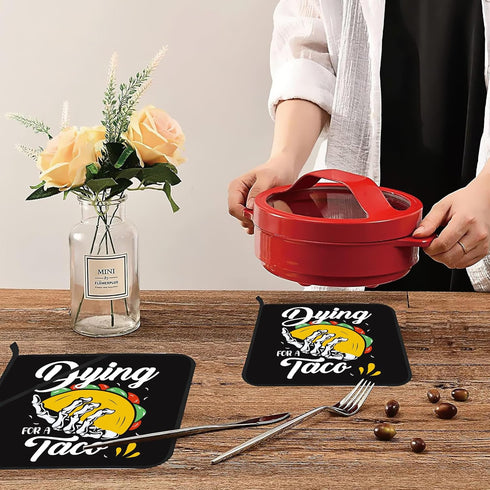 Dying for A Taco Pot Holders Set of 2 Kitchen Heat Resistant Potholders for Microwave Cooking Baking Oven End Dishes and BBQ Gifts for Women...