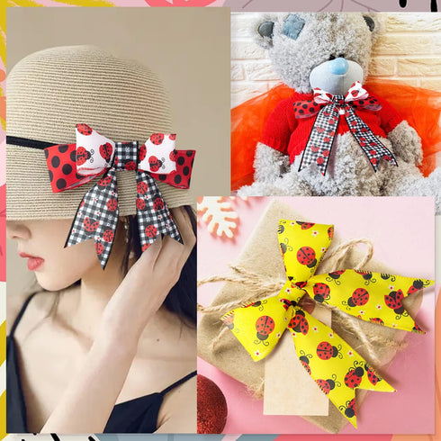 Ladybug Ribbon Wired 6 Rolls Red Ladybugs Ribbon Polka Dot Wired Edge Ribbon 2.5 Inch 40 Yards Spring Summer Wired Ribbon DIY Craft Ribbon for Wra...
