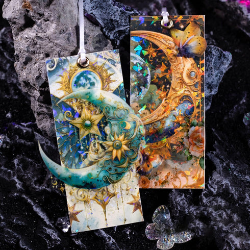 30 Sheets Holographic Fantasy Star Moon Scrapbook Paper - Self Adhesive Shiny Mysterious Starry Night Scrapbook Washi Stickers for Junk Journal Su...