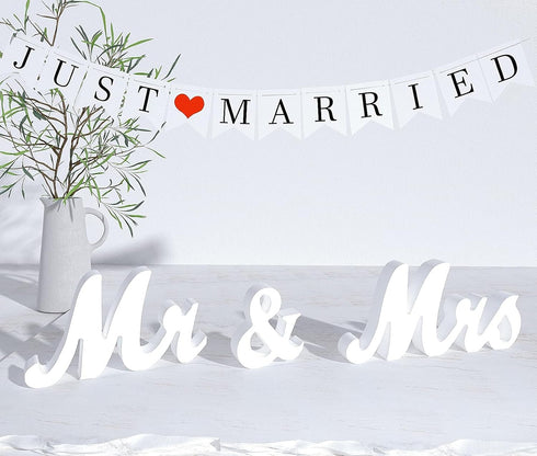 VIOPVERY Mr and Mrs Sign for Wedding Table,Large White Mr and Mrs Sign,Wooden Letters,Mr & Miss Sign with Just Married Banner Wedding Decorations ...