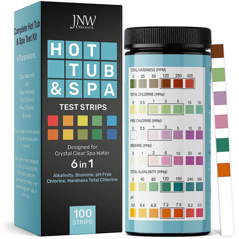 Hot Tub and Pool Test Strips - 6in1 Quick & Accurate Hot Tub, Spa, Pool Test Strips - 100 Water Test Strips, Water Test Kit with E-Book - Test Chl...