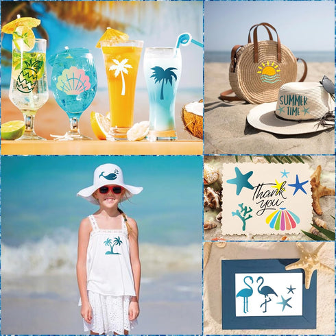 70pcs Ocean Stencils for Painting on Wood Summer Beach Stencils and Patterns Nature Palm Tree Stencil SeaTemplate Paint Stencils on Art Craft Canv...