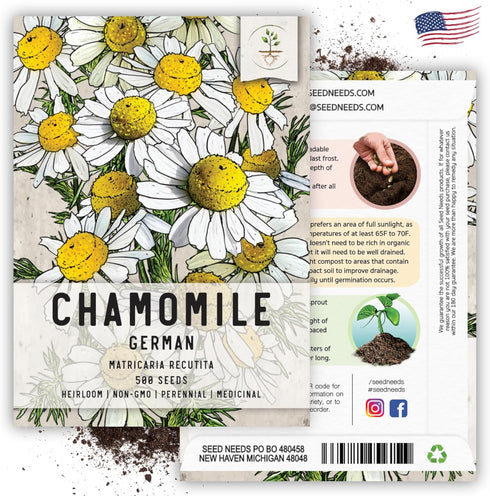 Seed Needs, German Chamomile Seeds - 500 Heirloom Seeds for Planting Matricaria recutita - Medicinal Herb for Indoor/Outdoor Gardens, Non-GMO & Un...