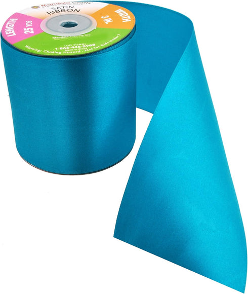 Mandala Crafts Teal Satin Ribbon for Crafts - 25 Yards 3 Inch Wide Fabric Ribbons for Gift Wrapping, Flower Bouquets, Hair Bows, and Wedding Party...