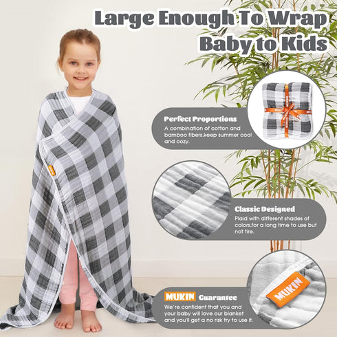 MUKIN Baby Blankets Neutral Cotton Receiving Swaddle Blanket, Large Baby Quilts for Girls Boys. Also for Newborn Nursing Cover, Baby Bath Towels, ...