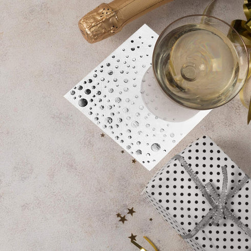 Stylish Silver & White Cocktail Napkins - 100 Disposable 5x5 Inch Wedding Napkins...