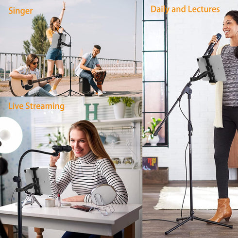 Peastrex Ipad Holder for Mic Stand, Tablet Phone Holder Micophone Music Stand Mount Adjustable Rotatabe with Super Handle Clamp for iPad Pro 12.9 ...