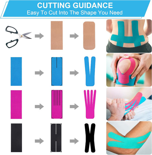 Precut Kinesiology Tape (3 Rolls pack), Elastic Sports Tape for Pain Relief, Muscle Support, Recovery and Physio Therapy, Breathable, Waterproof (...