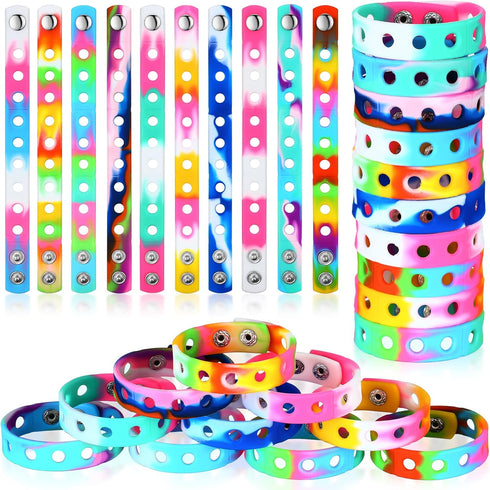 Batiyeer Silicone Charm Bracelet kids Silicone Wristbands Adjustable Colorful Rubber Bracelet 7.08 Inch Wristbands Bracelets with Holes for School...