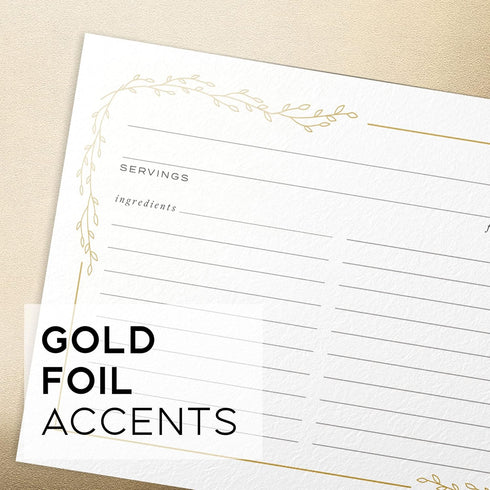 Floral Foil Border Recipe Cards, Set of 50, 4x6 inches (Gold Foil/White)...