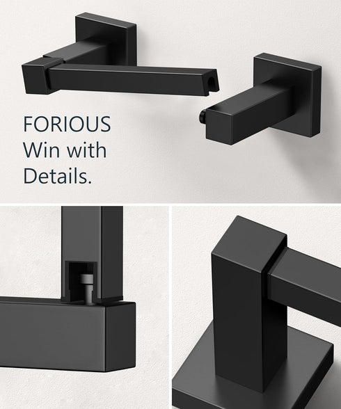 FORIOUS Modern Black Toilet Paper Holder Wall Mount Square, SUS 304 Stainless Steel Bathroom Toilet Paper Holder Matte Black, Double Post Pivoting...