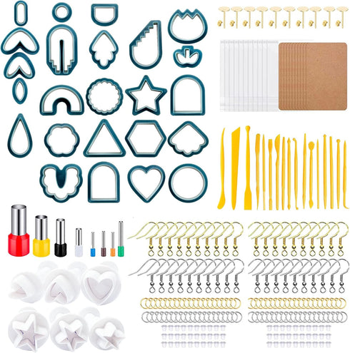 312 PCS Polymer Clay Cutters Set, 24 Shapes Clay Earring Cutters with Earrings Accessories, Clay Pattern Cutting Molds, Plastic Clay Cutters for P...