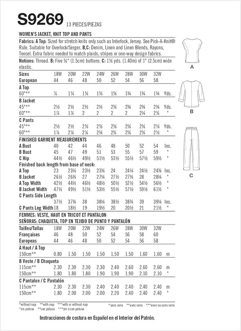 Simplicity Women's Jacket, Knit Top, and Pull-On Pants Packet, Code 9269 Sewing Pattern, Sizes 26W-32W, White...