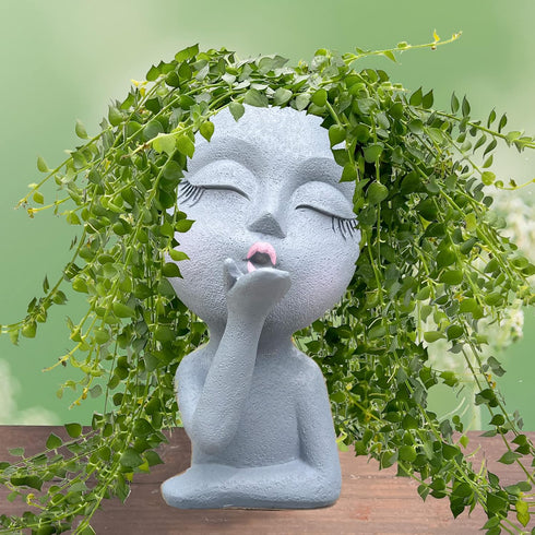 Face Planter Pots, Unique Face Flower Pots for Indoor Outdoor Plants, Resin Head Planter Pots with Drainage Hole, Cute Lady Succulent Planter Pots...