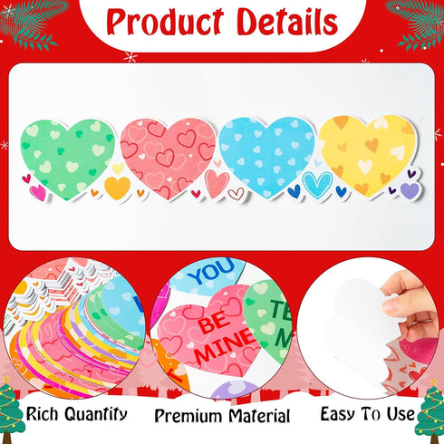 Haooryx 76Pcs Sweet Conversation Heart Cutouts Bulletin Board Set Valentine's Day Candy Heart Paper Cut-Outs Border Trim Bulletin Cardboard for Va...