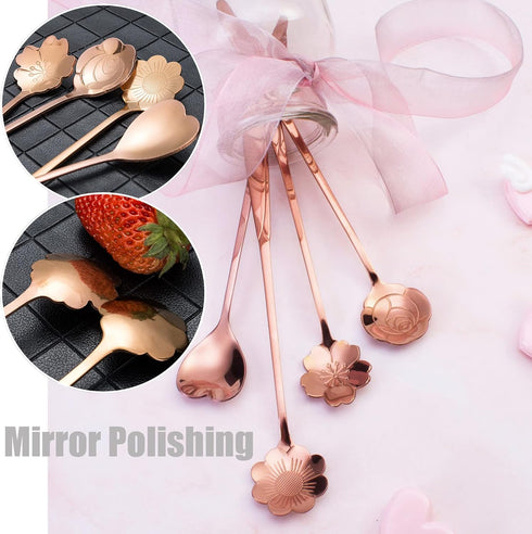 9 Pcs Flower Spoon Coffee Teaspoon Set, ESRISE Stainless Steel Tea Spoon essert Spoon, Cute Demitasse Scoop for Stirring Drink Mixing Milkshake Ja...