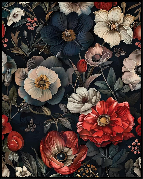 Posterizer 1 pcs-red and gray lush flowers-Floral & Botanical Art-Abstract & Modern Art-Gift for Men Women Entrepreneur Teens-Decor for Home & Off...