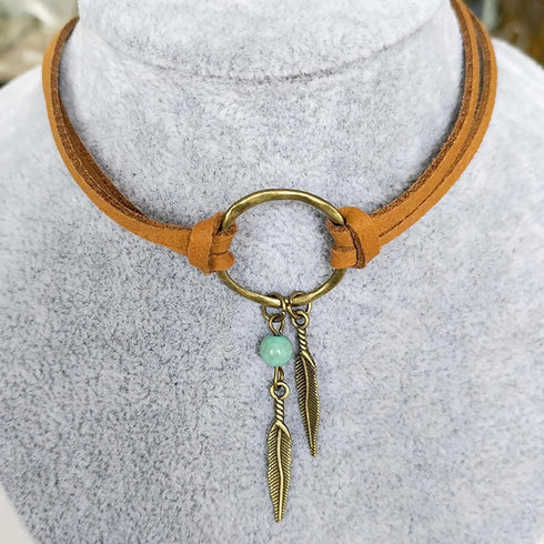 Layering Leather Choker Necklace Indian Feather Leather Choker Coller Necklace Doudal Layer Velvet Choker Necklace Boho Circle Necklace Jewelry fo...