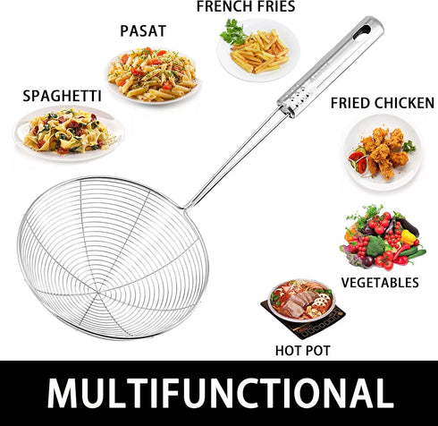 Anaeat 5.3" Stainless Steel Spider Strainer Skimmer, Professional Kitchen Pasta Strainer Spoon with Long Handle - Asian Strainer Ladle Wire Skimme...