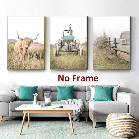 Farmhouse Scenery Pictures Country Cow Wall Art Rustic House Pictures Farm Landscape Painting Country Style Poster Tractor Farmhouse Wall Art Vint...