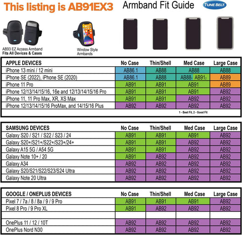 Tune Belt AB91 Running Armband for iPhone 16/15/14/13/12, 11-16 Pro, 16e, Galaxy S24/S23 – Sweat-Resistant, Stable, Comfortable, Phone Holder with...