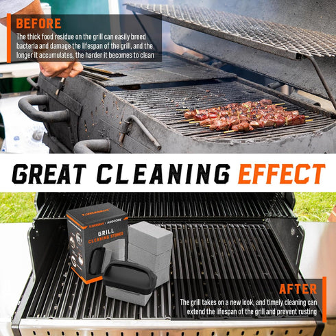 Upgrade Large Size Grill Cleaner, Grill Cleaning Stone with Heat-resistant Handle,Non-toxic Material Grill Cleaning Blocks Removing Stains for BBQ...