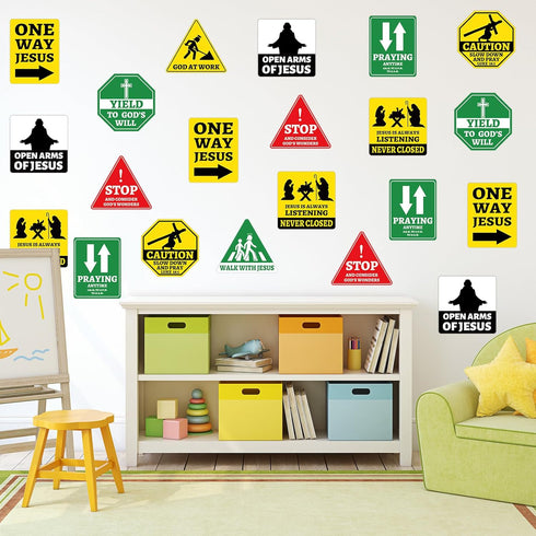 27PCS Religious Cutouts Jesus Construction Traffic Road Sign for Classroom Bulletin Board Decors, Sunday School VBS God Construction Theme Bible W...