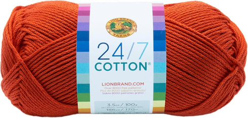 Lion Brand Yarn Lightweight 24/7 Cotton Yarn for Knitting, Crocheting, and Crafts, Tangerine, 1 Pack...
