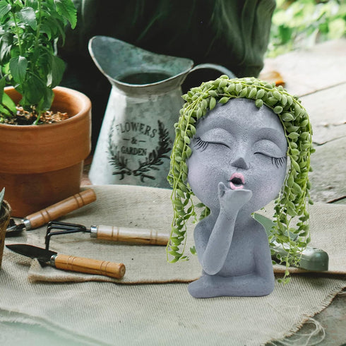 Face Planter Pots, Unique Face Flower Pots for Indoor Outdoor Plants, Resin Head Planter Pots with Drainage Hole, Cute Lady Succulent Planter Pots...