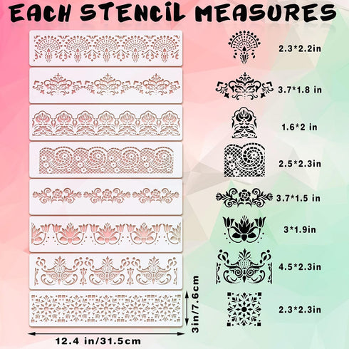 Zonon 8 Pcs Talavera Stencils for Painting Reusable Floral Border Stencils for Wall Edge Template Cake Decorating Drawing for Wood Furniture Wall ...