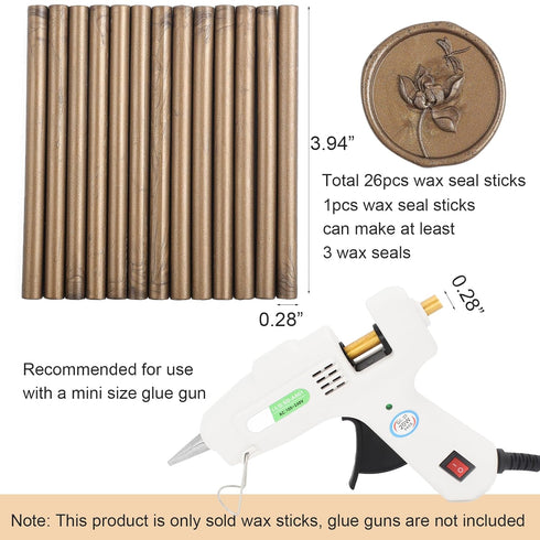Dark Bronze Wax Seal Sticks 26pcs, Andotopee Glue Gun Wax Seal Sticks for Wax Seal Stamp, Premium Sealing Wax for Envelope Letter Seal Wedding Inv...