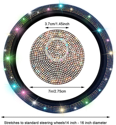 5 PCS Crystal Diamond Bling Steering Wheel Cover Car Rhinestone Sticker for Car Start Button Starter Ring Car Interior Accessories (Rainbow)...