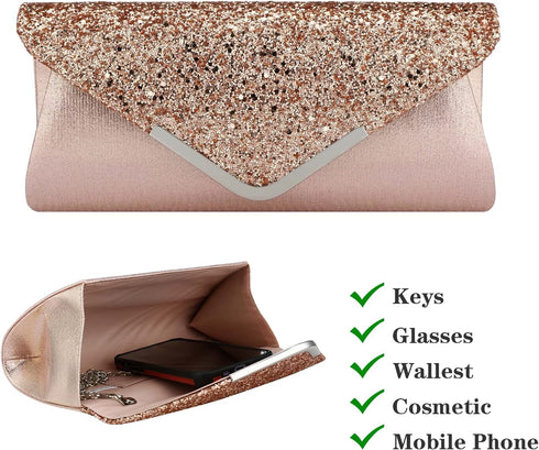 jessie Clutch Purse Evening Bag for Women Prom Glitter Sparkling Envelope Handbag for Wedding and Party...