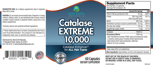 Best Earth Naturals Catalase Extreme Supplement 10,000 with Saw Palmetto, Biotin, Fo-Ti, PABA - Hair Supplements for Strong Hair - 60 Capsules (30...