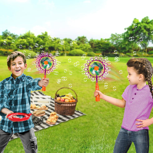 ArtCreativity Windmill Bubble Wand, 15.5 Inch Bubble Blower and Pinwheel Spinner for Kids with Solution in Handle, Outdoor Activity for Summer and...