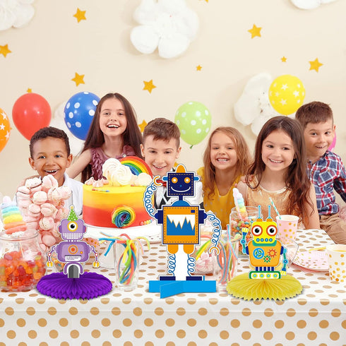 12 Pieces Robot Birthday Party Supplies Robot Party Honeycomb Centerpieces Robot Party Decorations Robot Party Table Topper for Baby Shower Decora...
