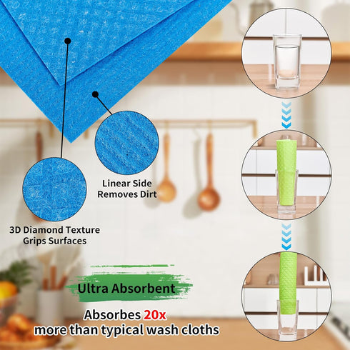YEEHAW Swedish Dishcloths for Kitchen 10 Pack, Cellulose Sponge Cloths, No Odor Resuable Cleaning Cloths, Super Absorbent Dish Cloth Hand Towel fo...