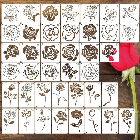 40pcs Rose Stencils for Painting on Wood Crafts Reusable Tiny Flower Stencil Art Paint on Wall Canvas Pattern Paint Floral Stencils for Card Makin...