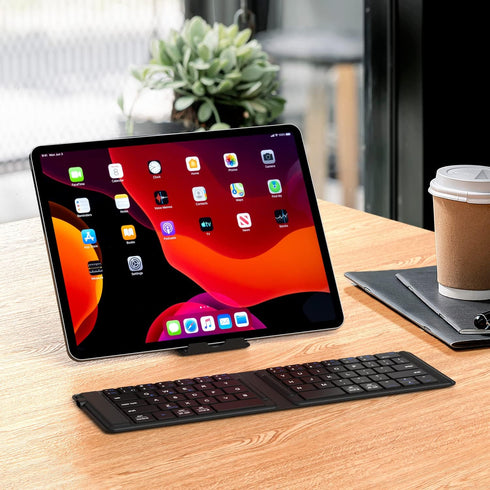 iClever Portable Keyboard, Foldable Bluetooth Keyboard with Stand Holder, USB-C Charge, PU Leather, Tactile Typing Feedback, Pocket-Size Folding K...
