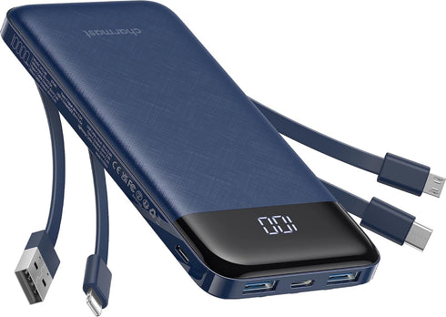 Portable Charger with Built in Cables, Portable Charger with Cords Wires Slim 10000mAh Travel Essentials Battery Pack 6 Outputs 3A High Speed Powe...