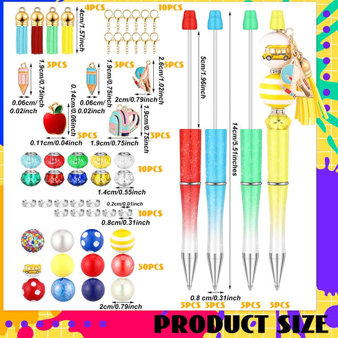 MotiMind 113 Pcs Welcome Back to School Beadable Pen for Kids Teacher Beadable Pens First Day of School Pens Classroom Gifts Making Kit Beaded Bal...