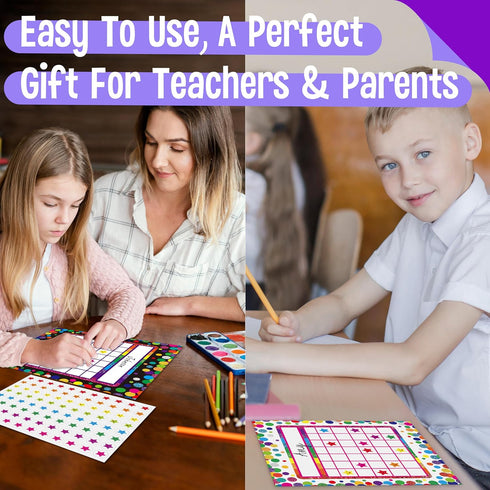 90 Pack Classroom Incentive Chart, 2 Colorful Designs with 2640 Star Stickers for Classroom Teaching or Family Using...