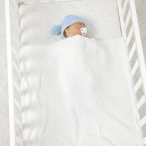 Baby Receiving Blanket for Boys Girls Knit Neutral Swaddle Blankets Soft Lightweight Crib Stroller Blankets for Newborn Infant Toddlers White 30 x...