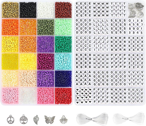 QUEFE 4800pcs 3mm Glass Seed Beads, 24colors, 480pcs Black and White Alphabet Beads Handcrafting Beads Craft Beads Kit for Jewelry Making, Bracele...