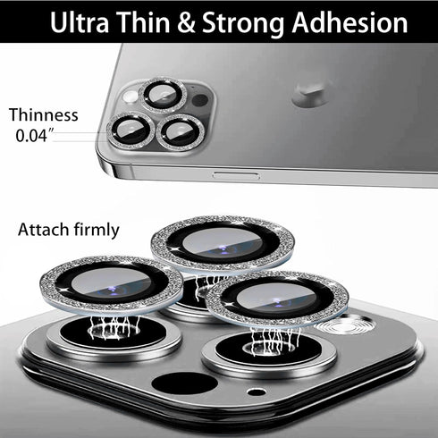 (3+1) Compatible with iPhone 15 Pro & iPhone 15 Pro Max Camera Lens Protector Glitter Bling, Tempered Glass Clear Camera Cover Screen Protector Ri...